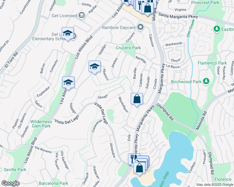 map of restaurants, bars, coffee shops, grocery stores, and more near 27571 Soncillo in Mission Viejo