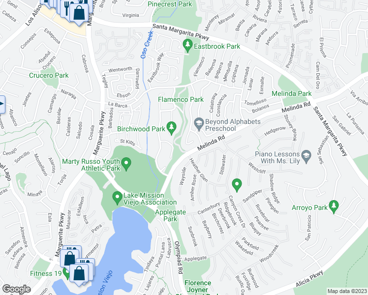 map of restaurants, bars, coffee shops, grocery stores, and more near 22041 Teresa in Mission Viejo