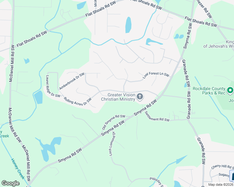 map of restaurants, bars, coffee shops, grocery stores, and more near 2218 Rolling Acres Drive Southwest in Conyers