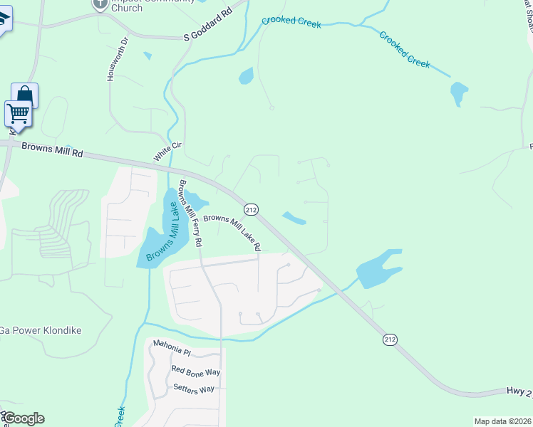 map of restaurants, bars, coffee shops, grocery stores, and more near 7156 Browns Mill Road in Stonecrest