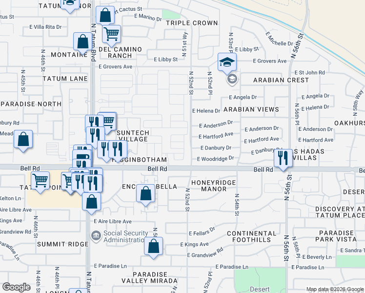 map of restaurants, bars, coffee shops, grocery stores, and more near 17150 North 52nd Street in Scottsdale