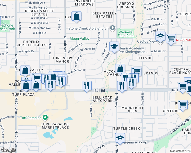 map of restaurants, bars, coffee shops, grocery stores, and more near 917 West Danbury Drive in Phoenix