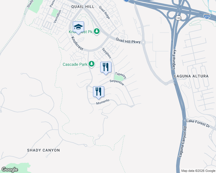 map of restaurants, bars, coffee shops, grocery stores, and more near 47 Balcony in Irvine
