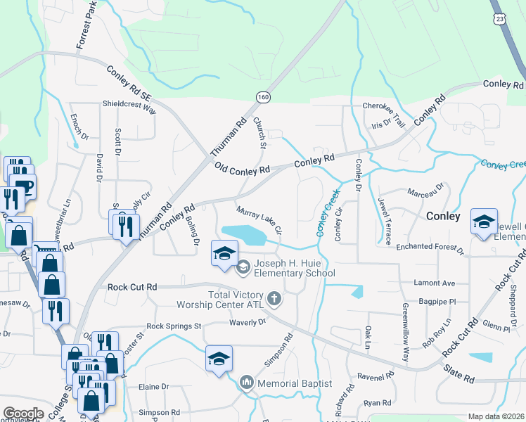 map of restaurants, bars, coffee shops, grocery stores, and more near 4128 Murray Lake Circle in Forest Park