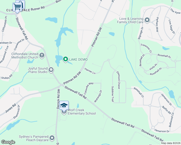 map of restaurants, bars, coffee shops, grocery stores, and more near 5873 Harrier Lane in Atlanta