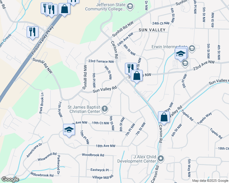 map of restaurants, bars, coffee shops, grocery stores, and more near 2113 9th Street Northwest in Center Point