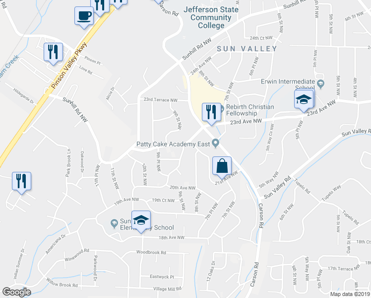 map of restaurants, bars, coffee shops, grocery stores, and more near 2113 9th Street Northwest in Center Point