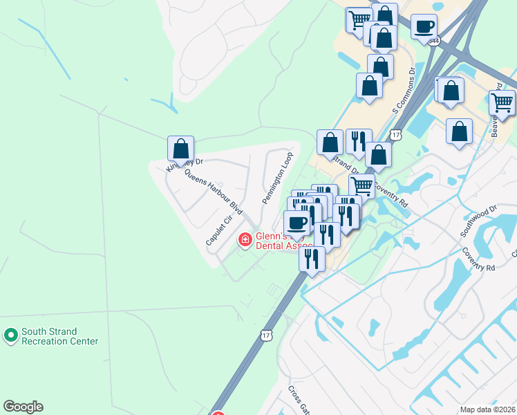 map of restaurants, bars, coffee shops, grocery stores, and more near 413 Pennington Loop in Myrtle Beach