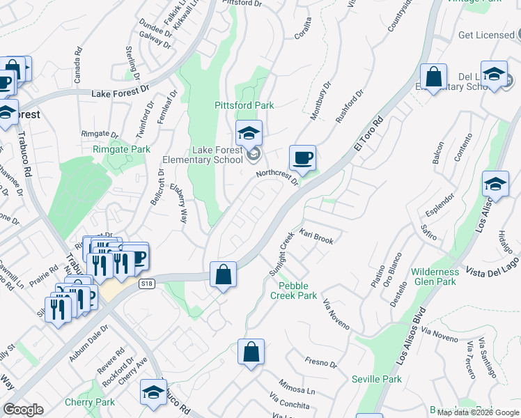map of restaurants, bars, coffee shops, grocery stores, and more near 26355 Mountain Grove Circle in Lake Forest