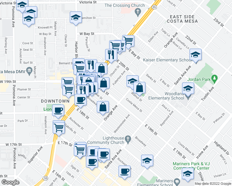 map of restaurants, bars, coffee shops, grocery stores, and more near 177 Costa Mesa Street in Costa Mesa