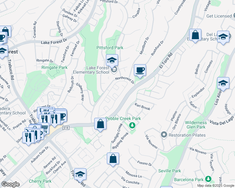 map of restaurants, bars, coffee shops, grocery stores, and more near 26355 Mountain Grove Circle in Lake Forest