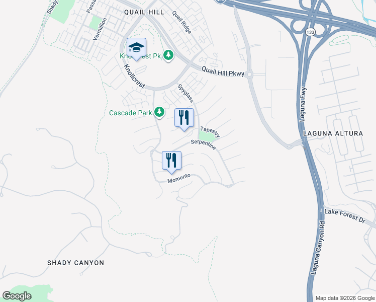 map of restaurants, bars, coffee shops, grocery stores, and more near 41 Balcony in Irvine