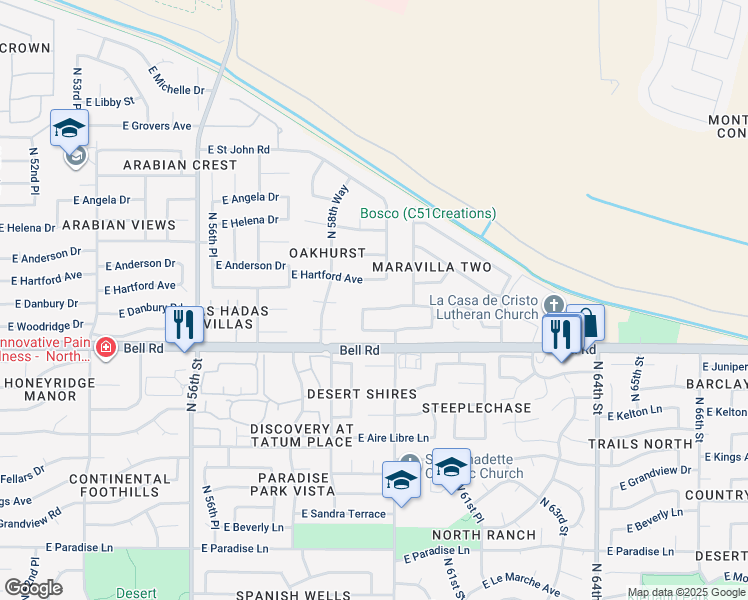 map of restaurants, bars, coffee shops, grocery stores, and more near 5914 East Danbury Road in Scottsdale