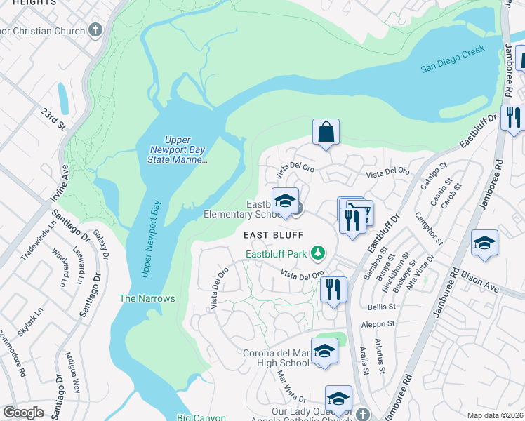 map of restaurants, bars, coffee shops, grocery stores, and more near 316 Vista Madera in Newport Beach