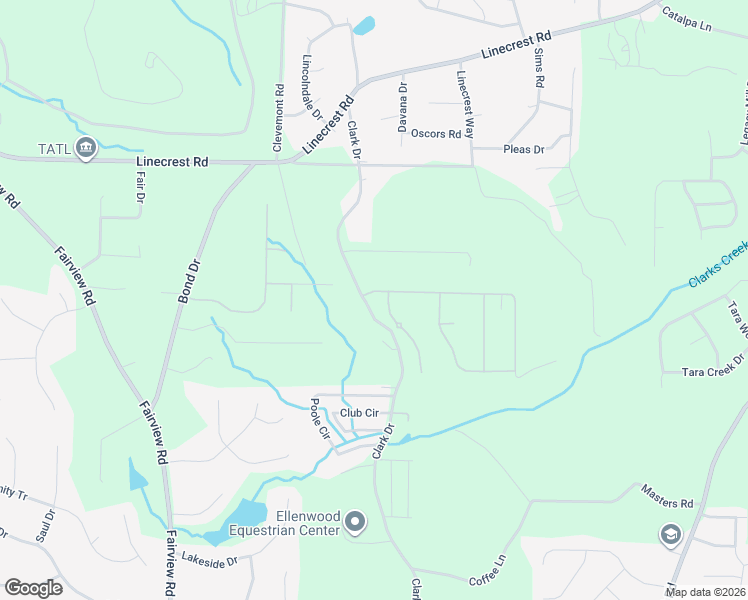 map of restaurants, bars, coffee shops, grocery stores, and more near 104-114 Clark Dr in Ellenwood