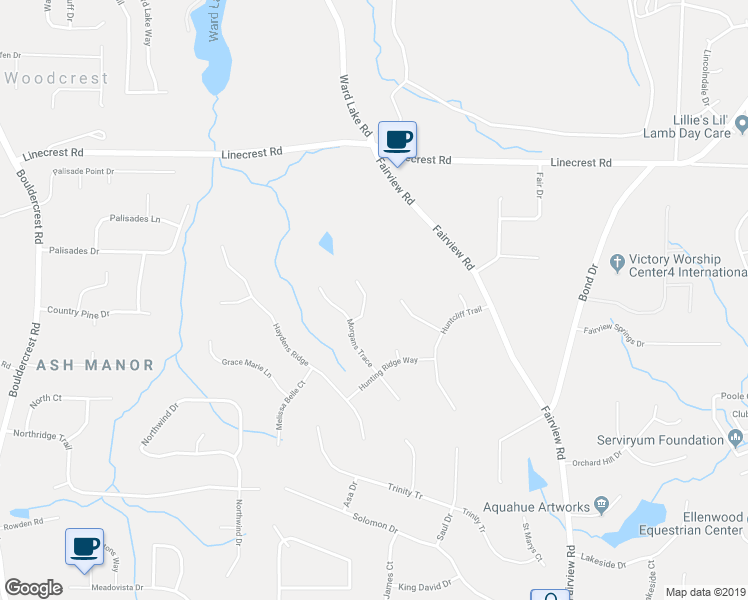 map of restaurants, bars, coffee shops, grocery stores, and more near 712 Habersham Court in Ellenwood