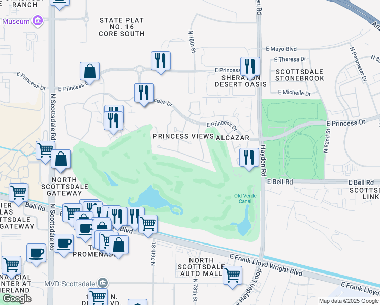 map of restaurants, bars, coffee shops, grocery stores, and more near 7736 East Hartford Drive in Scottsdale
