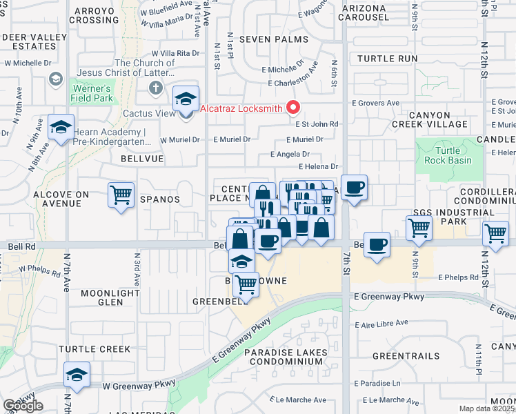 map of restaurants, bars, coffee shops, grocery stores, and more near 217 East Danbury Road in Phoenix