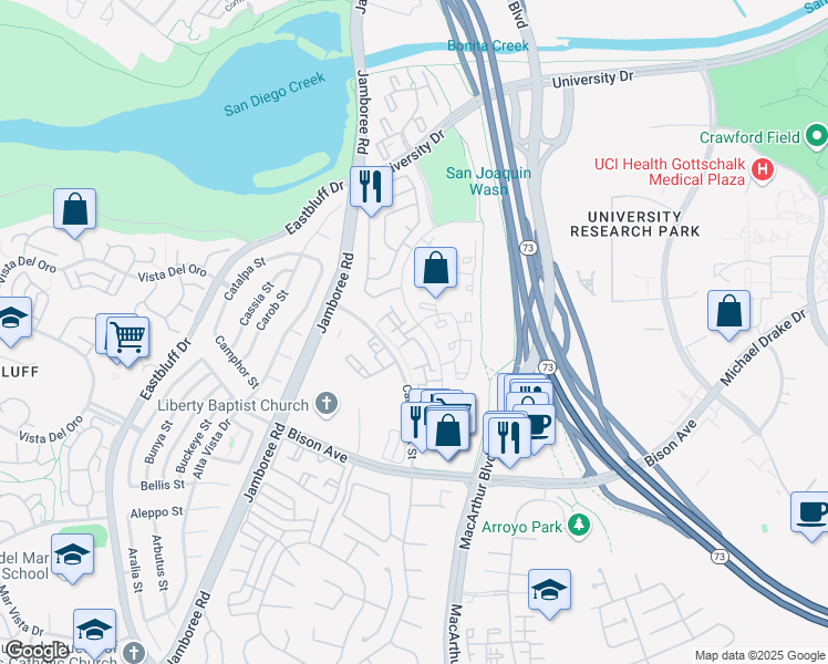 map of restaurants, bars, coffee shops, grocery stores, and more near 63 Corsica Drive in Newport Beach