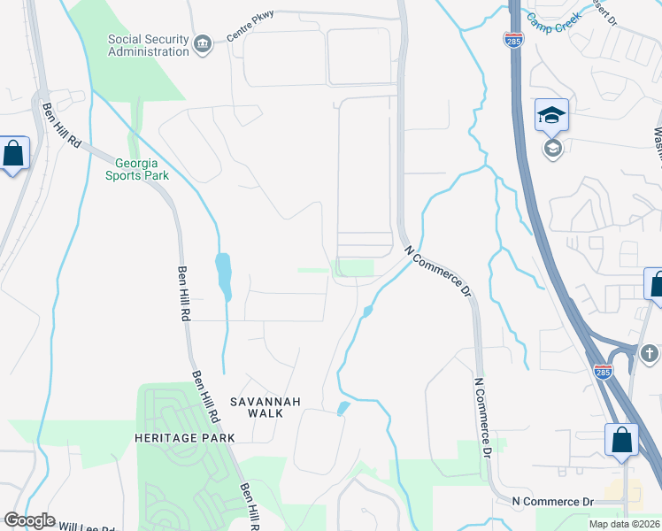 map of restaurants, bars, coffee shops, grocery stores, and more near 5360 Somerlane Trail Southwest in College Park