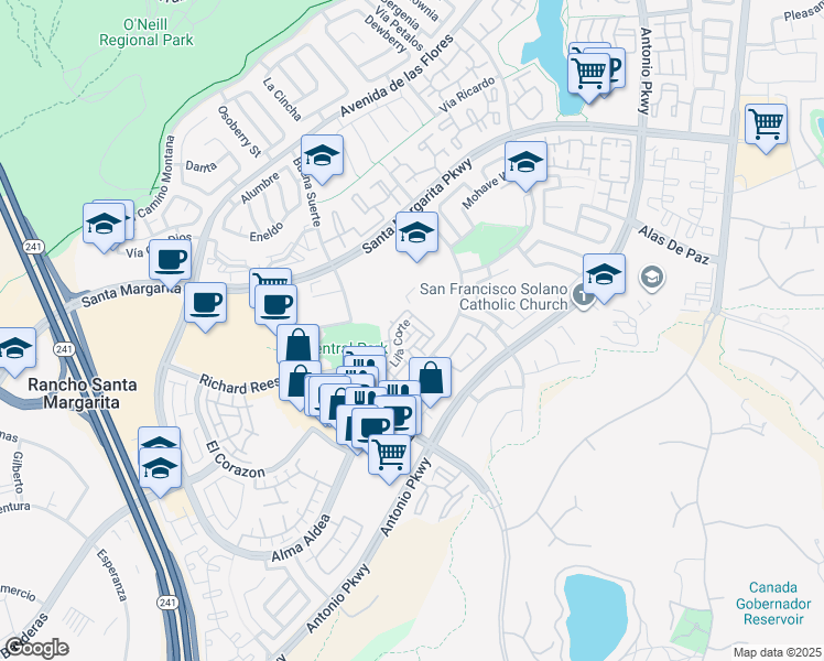 map of restaurants, bars, coffee shops, grocery stores, and more near 6 Paseo Girasol in Rancho Santa Margarita