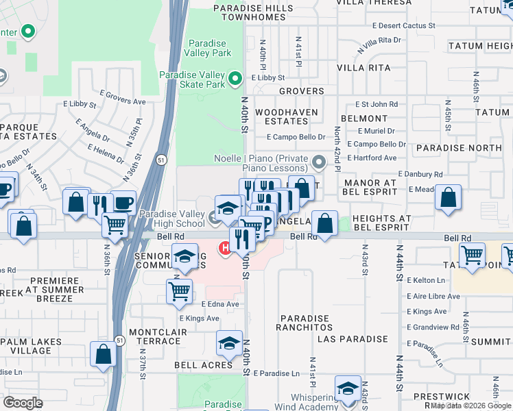map of restaurants, bars, coffee shops, grocery stores, and more near 4003 East Anderson Drive in Phoenix