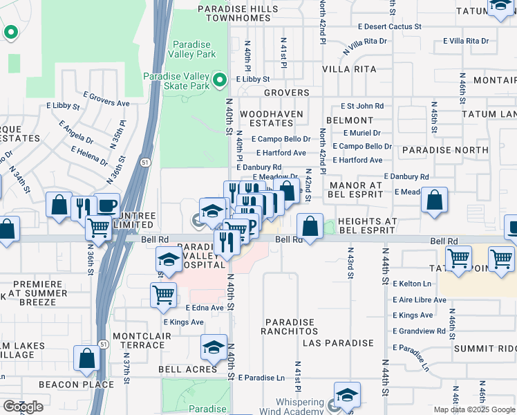 map of restaurants, bars, coffee shops, grocery stores, and more near 4045 East Anderson Drive in Phoenix