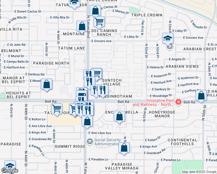 map of restaurants, bars, coffee shops, grocery stores, and more near 17030 North 49th Street in Scottsdale