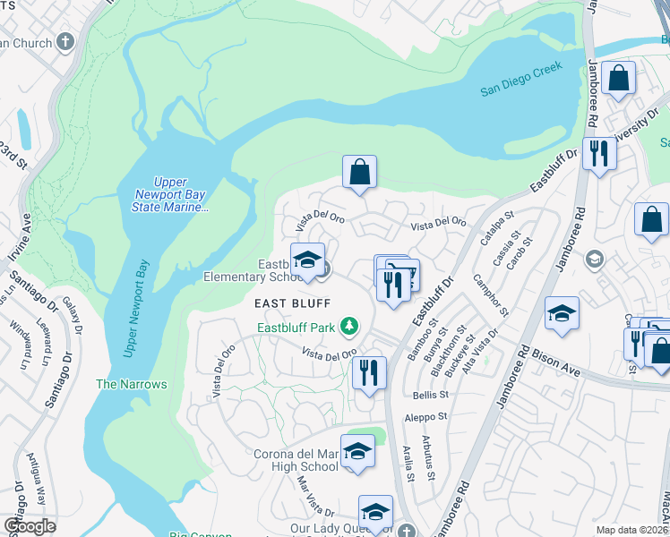 map of restaurants, bars, coffee shops, grocery stores, and more near 466 Vista Roma in Newport Beach
