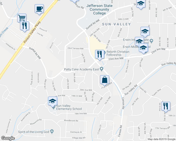 map of restaurants, bars, coffee shops, grocery stores, and more near 2113 9th Street Northwest in Birmingham