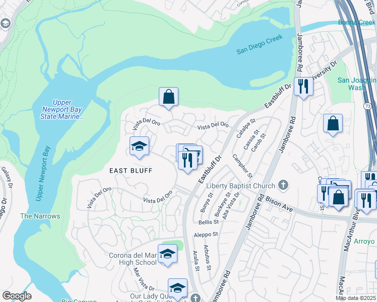 map of restaurants, bars, coffee shops, grocery stores, and more near 412 Vista Trucha in Newport Beach