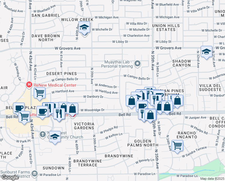 map of restaurants, bars, coffee shops, grocery stores, and more near 3725 West Hartford Avenue in Glendale