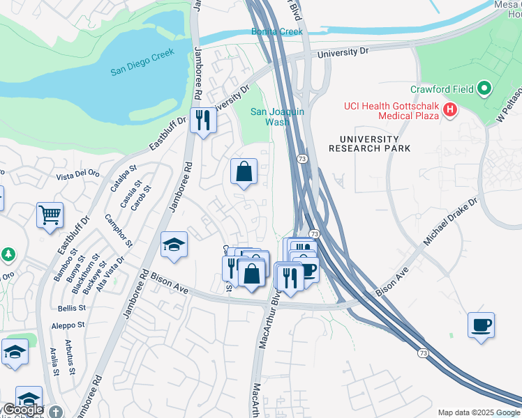 map of restaurants, bars, coffee shops, grocery stores, and more near 1209 Alicante in Newport Beach