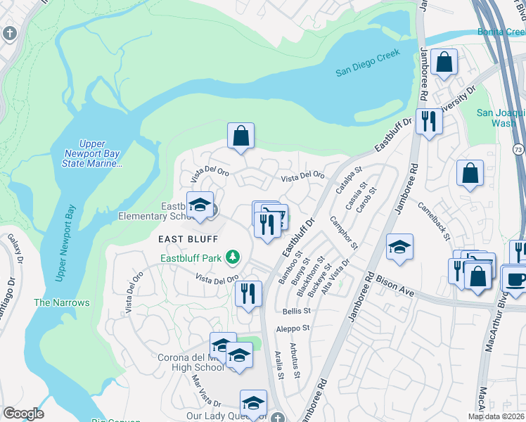 map of restaurants, bars, coffee shops, grocery stores, and more near 412 Vista Trucha in Newport Beach