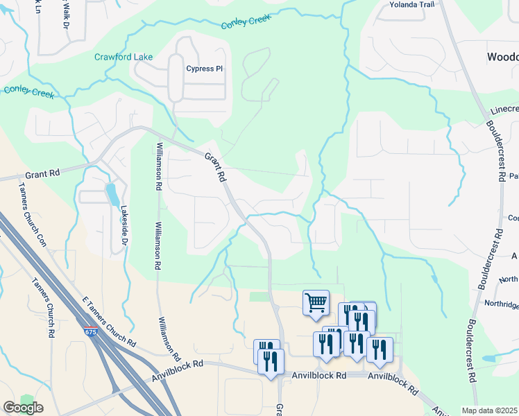 map of restaurants, bars, coffee shops, grocery stores, and more near 2825 Ellenwood Village Way in Ellenwood