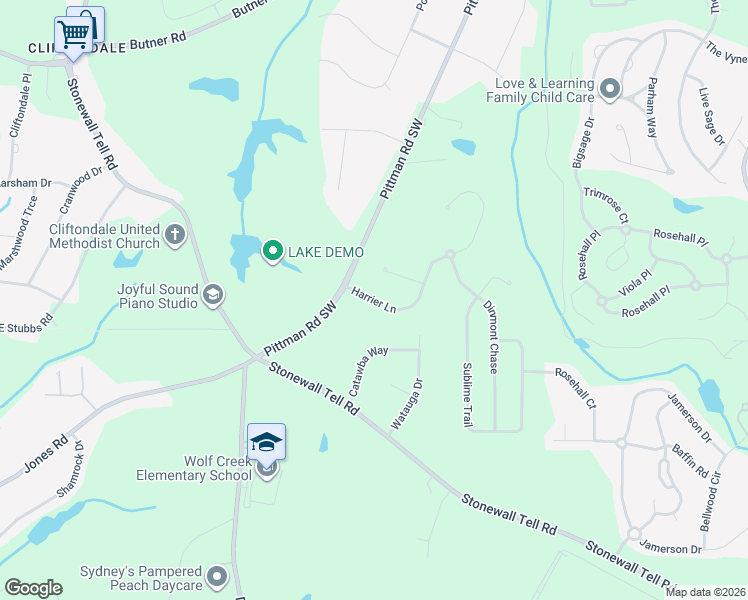 map of restaurants, bars, coffee shops, grocery stores, and more near 5873 Harrier Lane in Atlanta