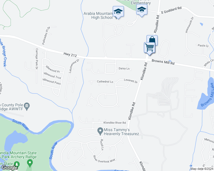 map of restaurants, bars, coffee shops, grocery stores, and more near 4562 Cathedral Court in Lithonia