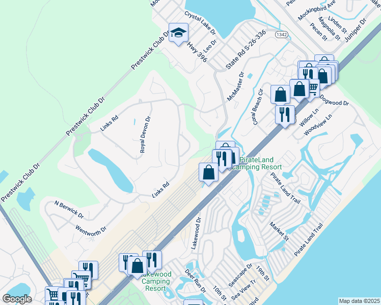map of restaurants, bars, coffee shops, grocery stores, and more near 508 Pipers Lane in Myrtle Beach