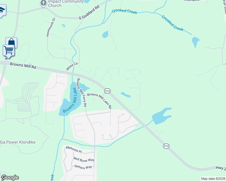 map of restaurants, bars, coffee shops, grocery stores, and more near 7156 Browns Mill Road in Stonecrest