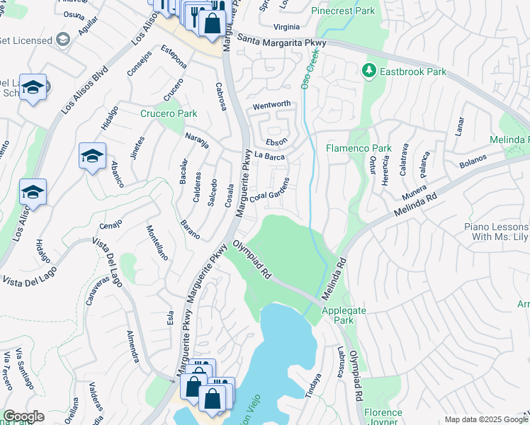 map of restaurants, bars, coffee shops, grocery stores, and more near 27998 Saint Kitts in Mission Viejo