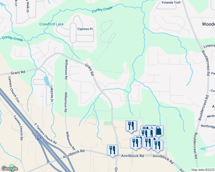 map of restaurants, bars, coffee shops, grocery stores, and more near 2825 Ellenwood Village Way in Ellenwood