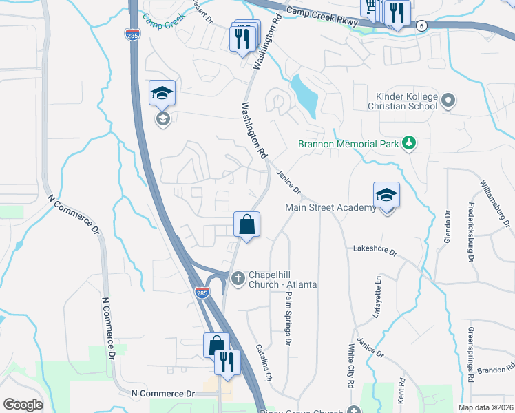 map of restaurants, bars, coffee shops, grocery stores, and more near 1830 Chestnut Drive in East Point