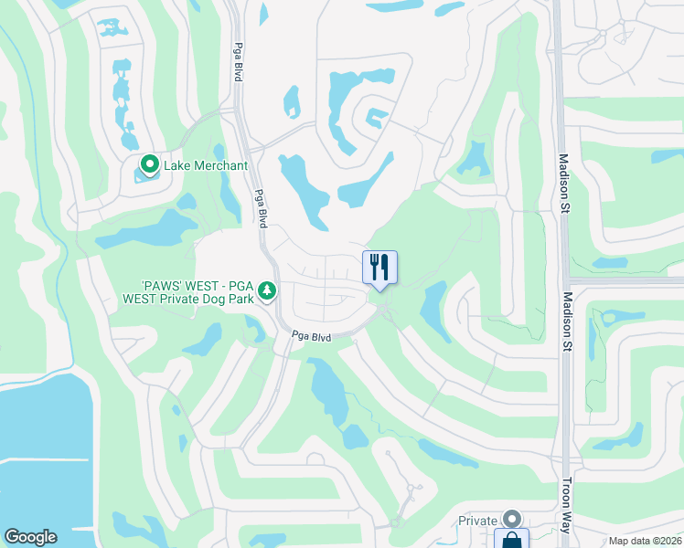 map of restaurants, bars, coffee shops, grocery stores, and more near 80268 Whisper Rock Way in La Quinta