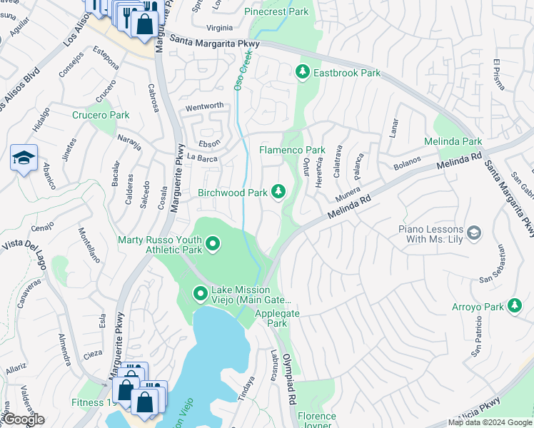 map of restaurants, bars, coffee shops, grocery stores, and more near 22032 Tobarra in Mission Viejo