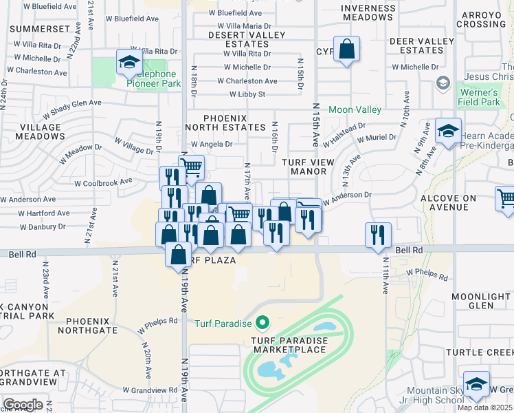 map of restaurants, bars, coffee shops, grocery stores, and more near 17217 North 17th Avenue in Phoenix