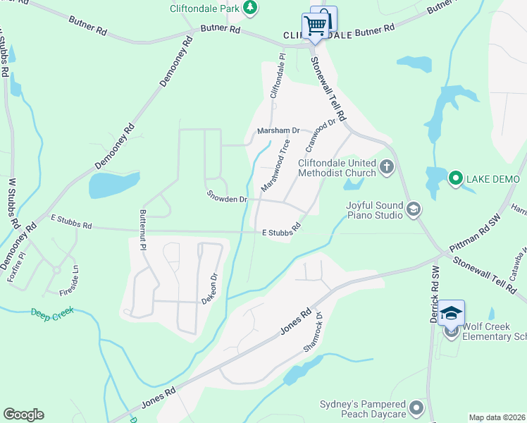 map of restaurants, bars, coffee shops, grocery stores, and more near 4132 Marshwood Trce in Atlanta
