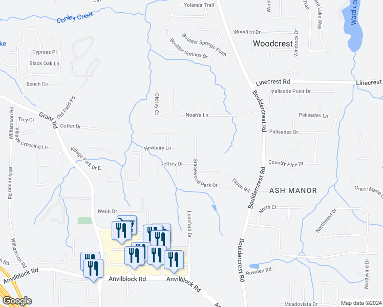 map of restaurants, bars, coffee shops, grocery stores, and more near 4095 Gracewood Park Drive in Ellenwood