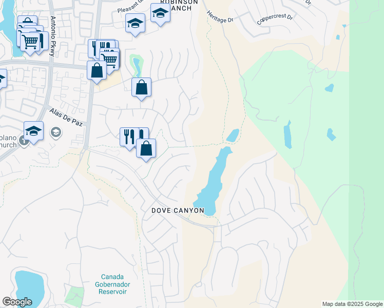 map of restaurants, bars, coffee shops, grocery stores, and more near 2 Muirfield in Rancho Santa Margarita