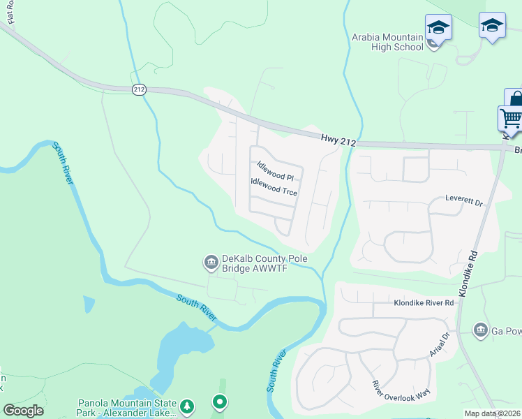 map of restaurants, bars, coffee shops, grocery stores, and more near 4365 Idlewood Park in Lithonia