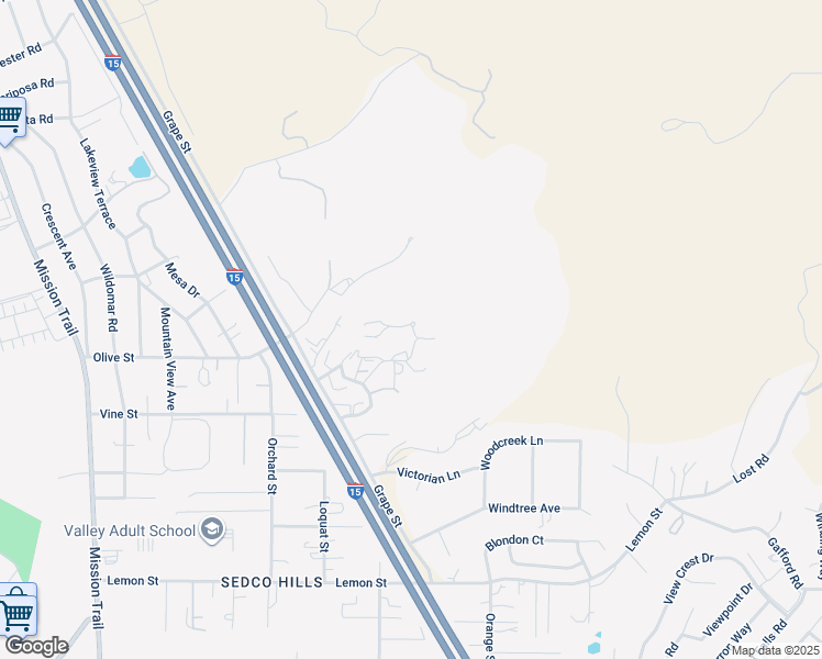 map of restaurants, bars, coffee shops, grocery stores, and more near Sheri Lane in Wildomar